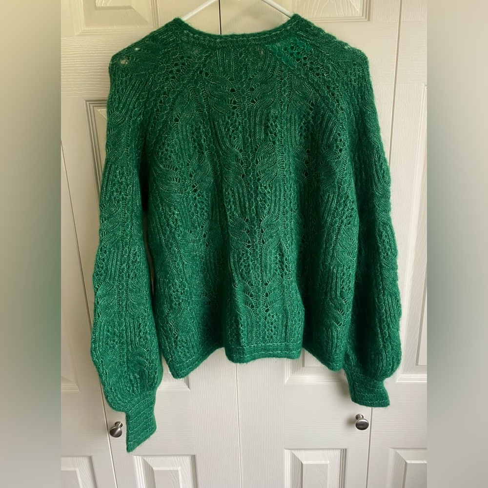Sezane Women Alma Elegant Green Cable Knit Sweater - Picture 7 of 9